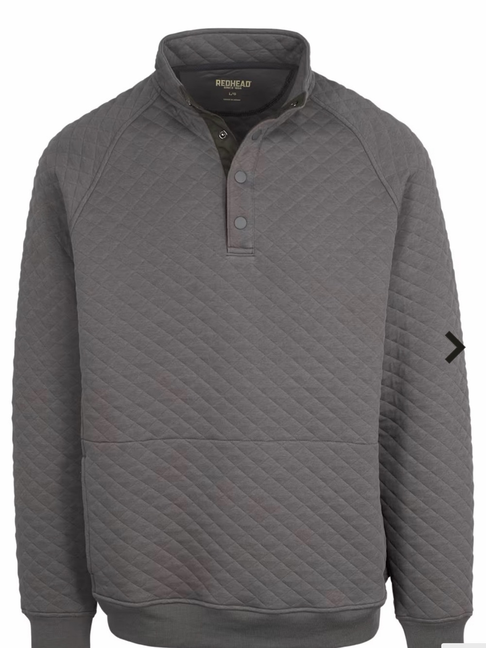Medium RedHead Men's Quilted Gray Snap-Placket Crewneck Sweater